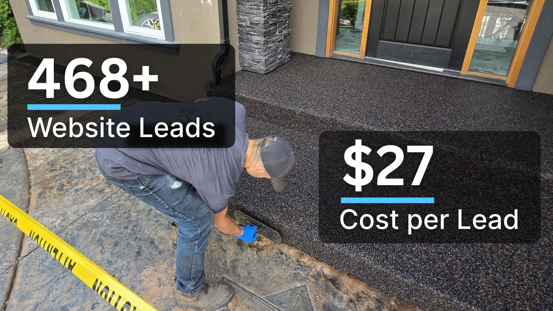 Paving contractor finishing a residential entryway